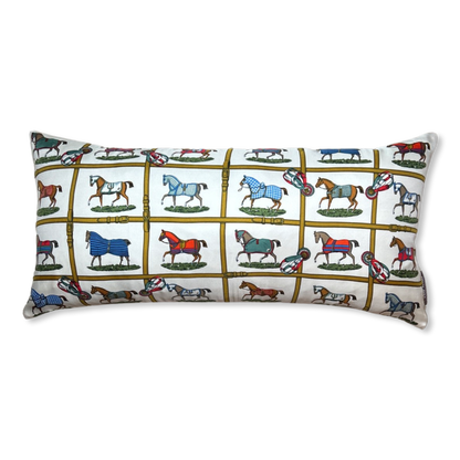 Petites Chevaux Ivory Vintage Silk Scarf Pillows
