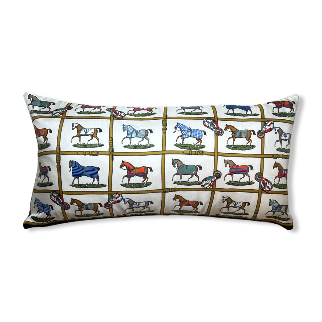 Petites Chevaux Ivory Vintage Silk Scarf Pillows