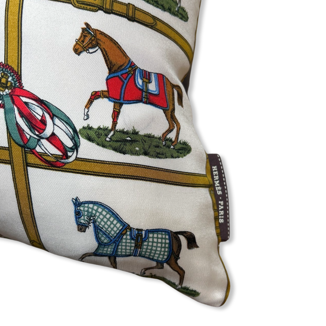 Petites Chevaux Ivory Vintage Silk Scarf Pillows