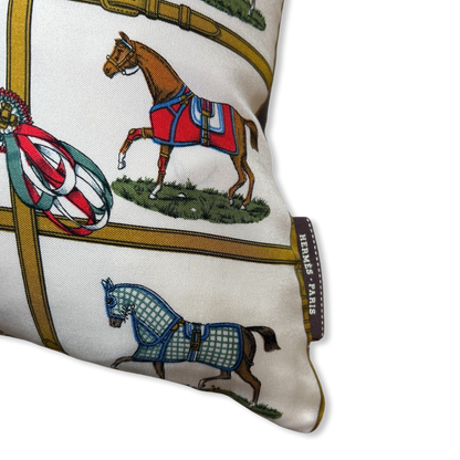 Petites Chevaux Ivory Vintage Silk Scarf Pillows