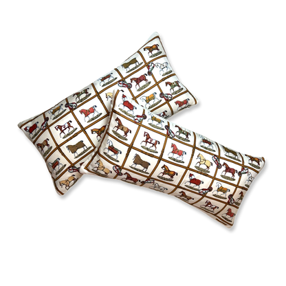 Petites Chevaux Ivory Vintage Silk Scarf Pillows