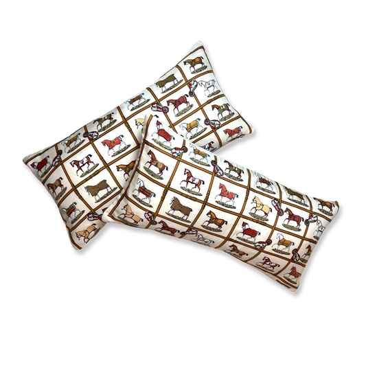 Petites Chevaux Ivory Vintage Silk Scarf Pillows