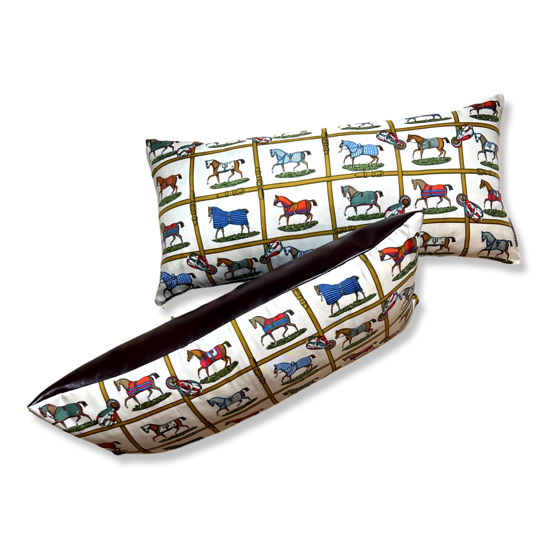 Petites Chevaux Ivory Vintage Silk Scarf Pillows