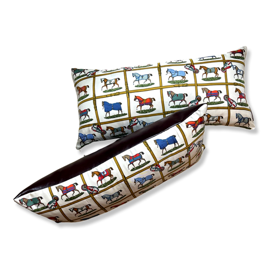 Petites Chevaux Ivory Vintage Silk Scarf Pillows