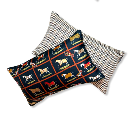 Petites Chevaux Noir Vintage Silk Scarf Pillows
