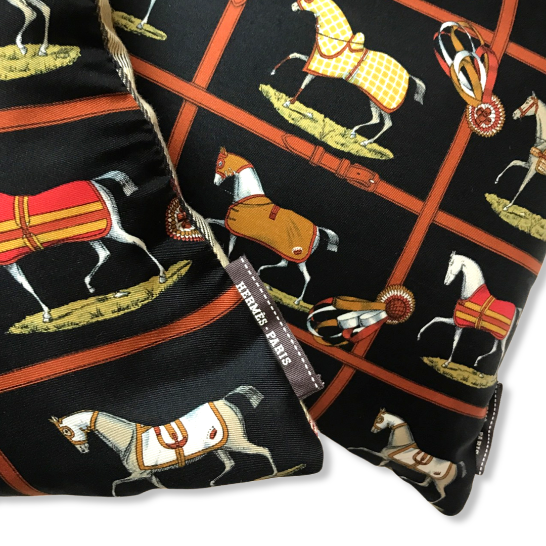 Petites Chevaux Noir Vintage Silk Scarf Pillows