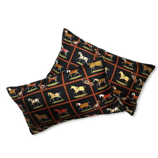 Petits Chevaux Noir Vintage Silk Scarf Pillows 20"