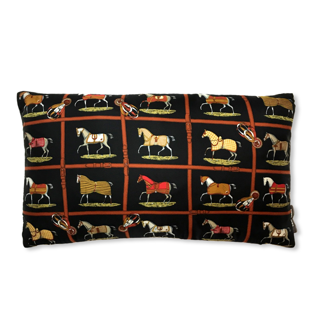 Petits Chevaux Noir Vintage Silk Scarf Pillows 20"