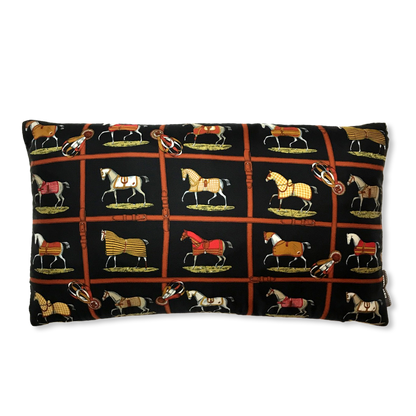 Petits Chevaux Noir Vintage Silk Scarf Pillows 20"