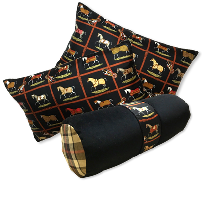Petits Chevaux Noir Vintage Silk Scarf Pillows 20"