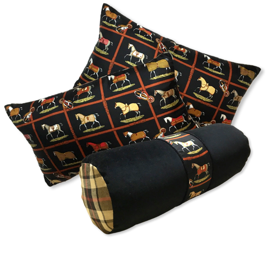Petits Chevaux Noir Vintage Silk Scarf Pillows 20"