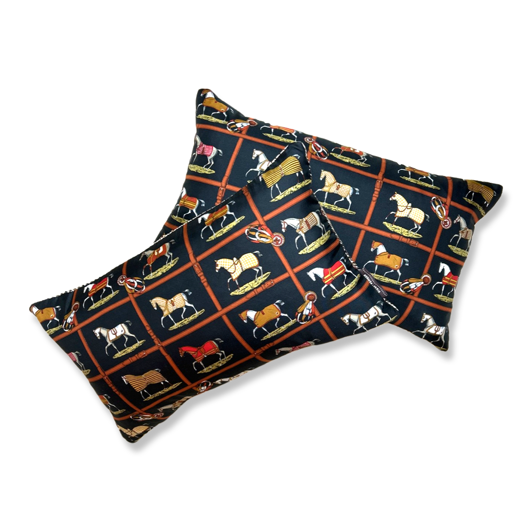 Petites Chevaux Noir Vintage Silk Scarf Pillows