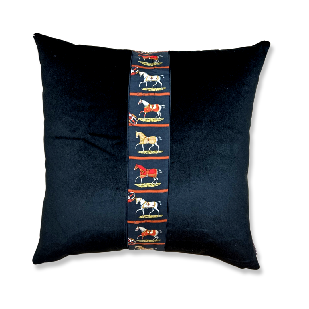 Petites Chevaux Noir Vintage Silk Scarf Pillows