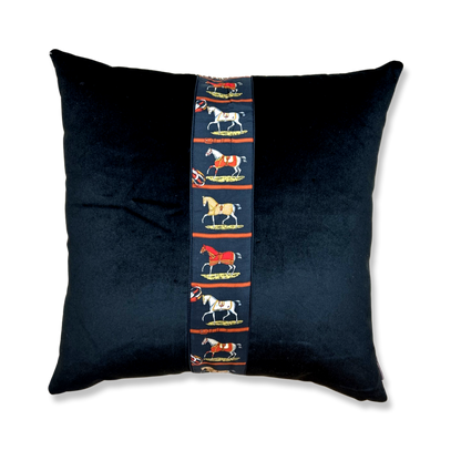 Petites Chevaux Noir Vintage Silk Scarf Pillows