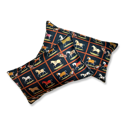 Petites Chevaux Noir Vintage Silk Scarf Pillows