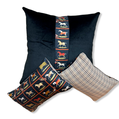 Petites Chevaux Noir Vintage Silk Scarf Pillows