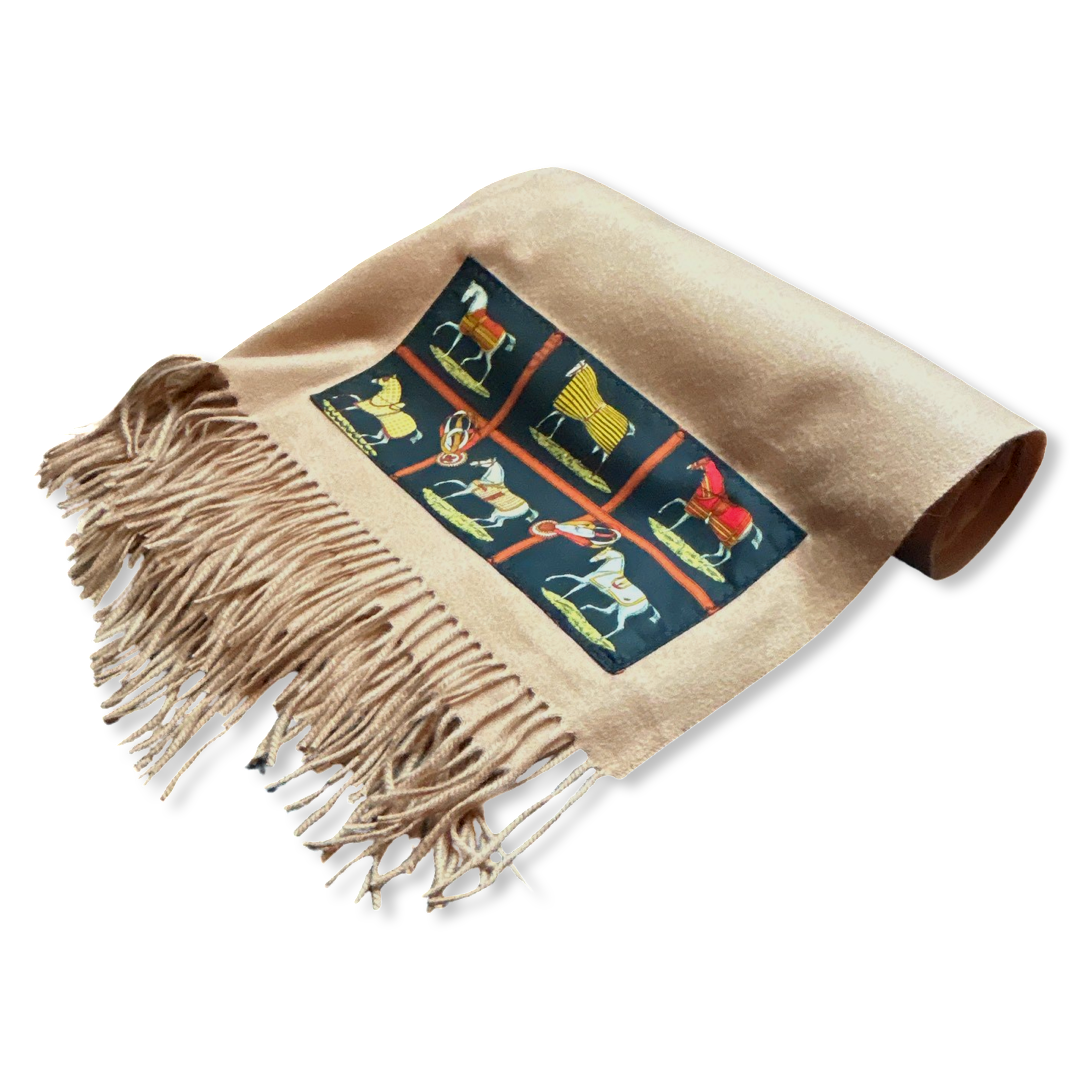 Petites Chevaux Vintage Silk Scarf & Cashmere Throw Blanket