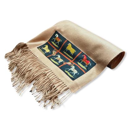 Petites Chevaux Vintage Silk Scarf & Cashmere Throw Blanket