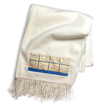 Petites Chevaux Vintage Silk Scarf & Cashmere Throw Blanket