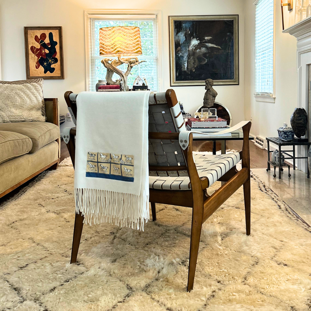 Petites Chevaux Vintage Silk Scarf & Cashmere Throw Blanket