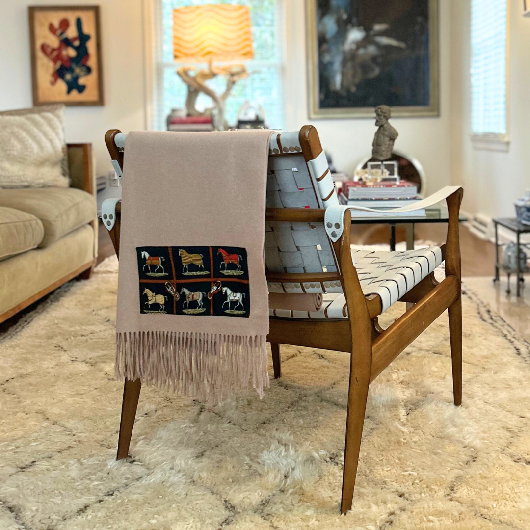 Petites Chevaux Vintage Silk Scarf & Cashmere Throw Blanket