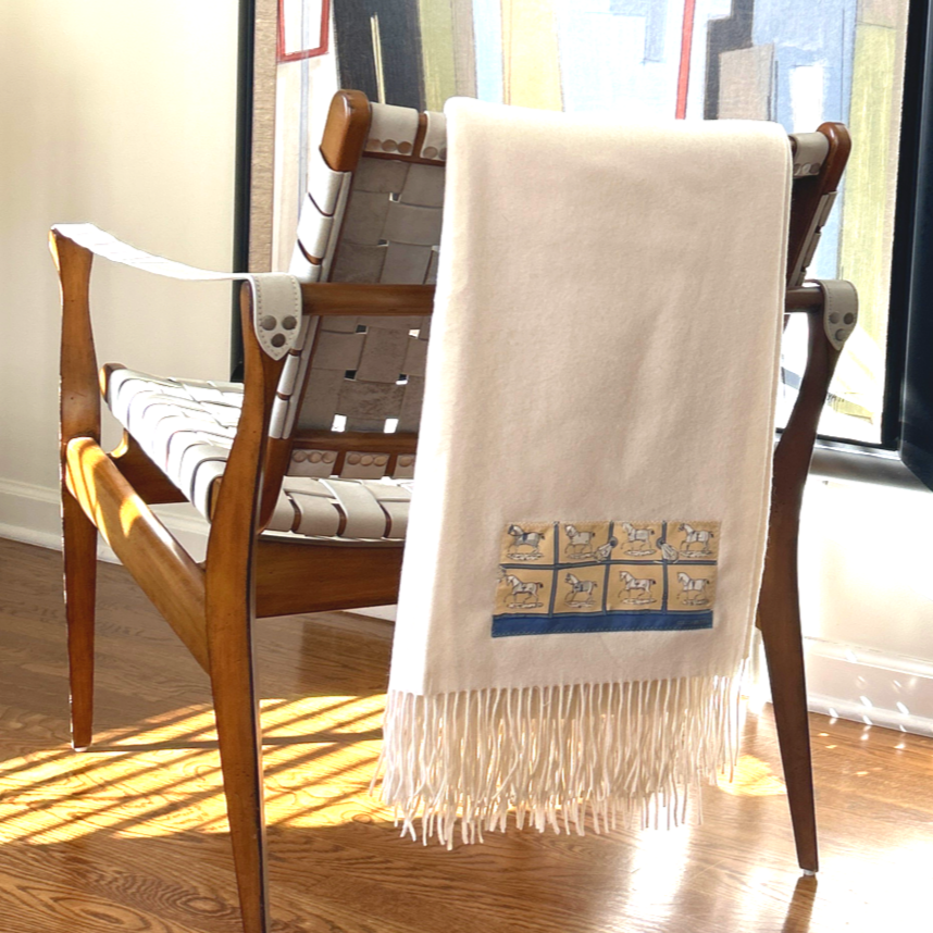 Petites Chevaux Vintage Silk Scarf & Cashmere Throw Blanket