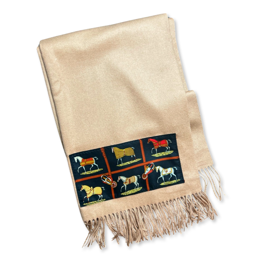 Petites Chevaux Vintage Silk Scarf & Cashmere Throw Blanket