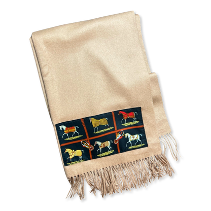 Petites Chevaux Vintage Silk Scarf & Cashmere Throw Blanket