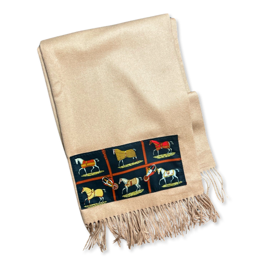 Petites Chevaux Vintage Silk Scarf & Cashmere Throw Blanket