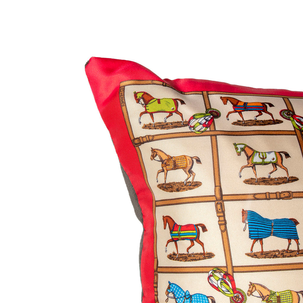 Petits Chevaux Vintage Silk Scarf Pillow 17"