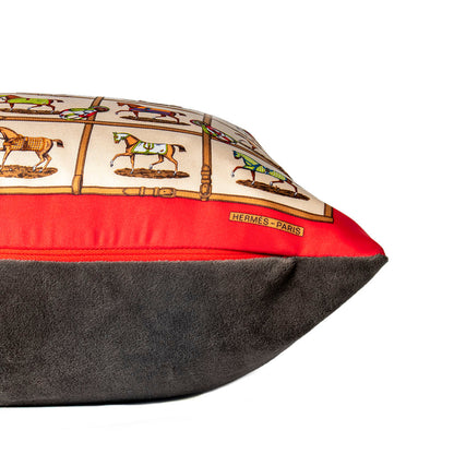 Petits Chevaux Vintage Silk Scarf Pillow 17"
