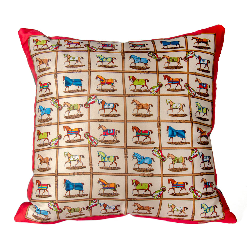 Petits Chevaux Vintage Silk Scarf Pillow 17"