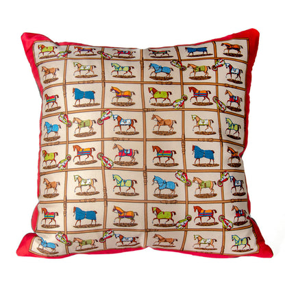 Petits Chevaux Vintage Silk Scarf Pillow 17"