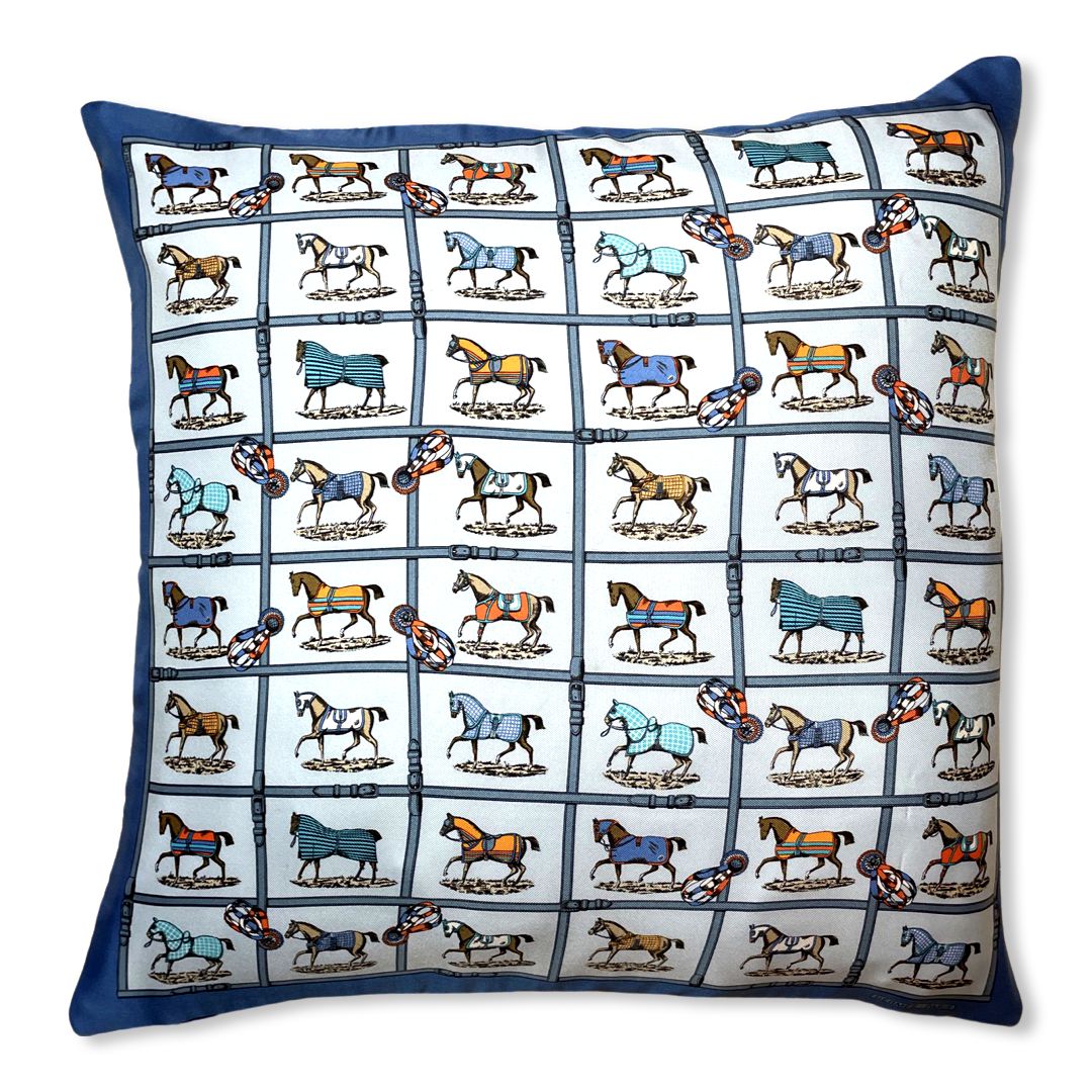 Petites Chevaux Vintage Silk Scarf Pillow 17"