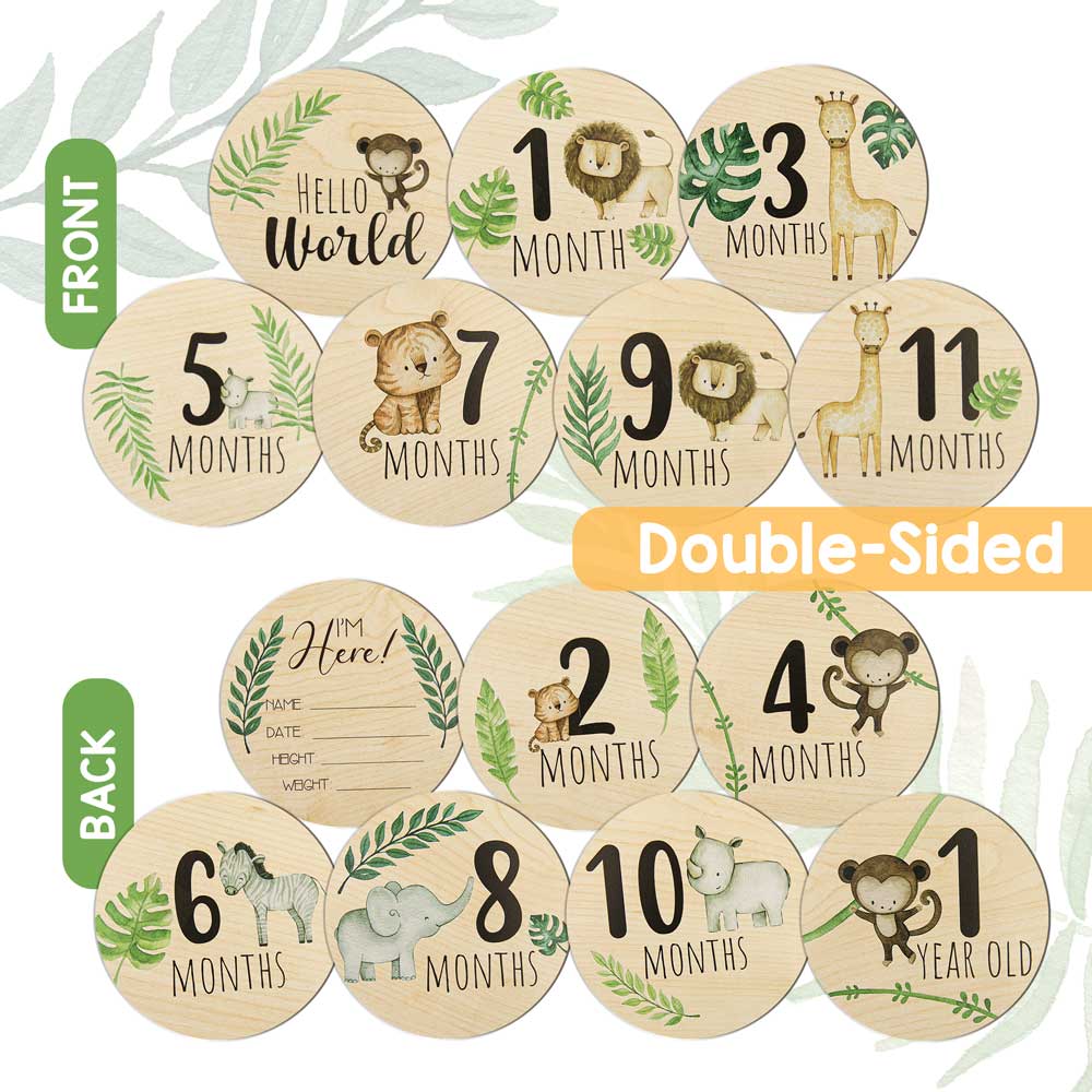 Wooden Baby Monthly Milestone Cards with Announcement Sign