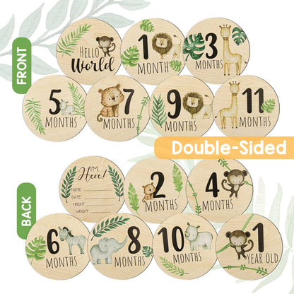 Wooden Baby Monthly Milestone Cards with Announcement Sign