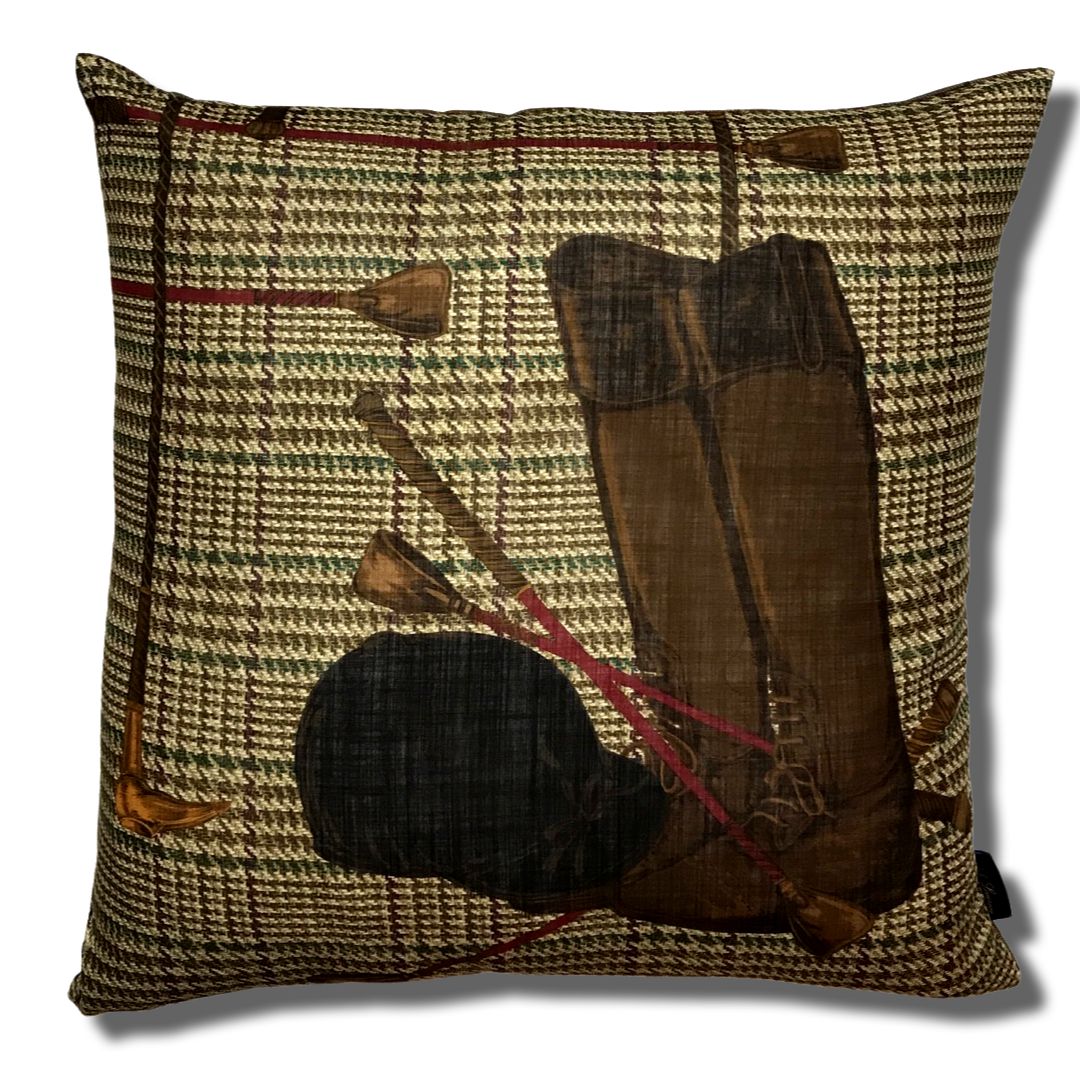 Prince of Wales Equestrian Boot Vintage Silk Scarf Pillow 27"