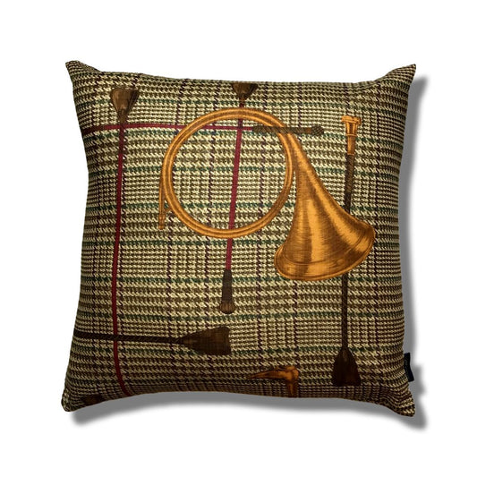 Prince of Wales Equestrian Horn Down Vintage Silk Scarf Pillow 27"