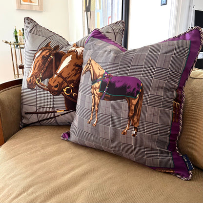 Prince of Wales Equestrian Horses Silk Scarf Pillow 24"