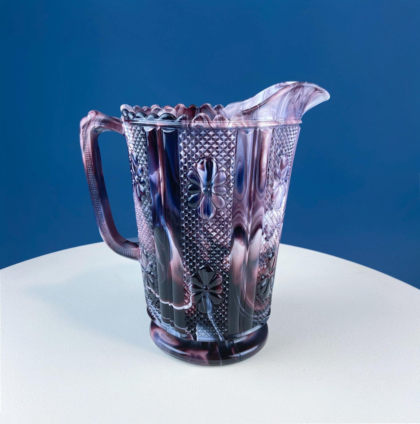 Purple Slag Glass Pitcher with Geometrical Motifs by Imperial Glass. Water Juice Jug. Dining Room Decor. Modern Farmhouse. Gift for Him/Her.