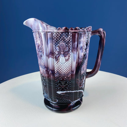 Purple Slag Glass Pitcher with Geometrical Motifs by Imperial Glass. Water Juice Jug. Dining Room Decor. Modern Farmhouse. Gift for Him/Her.