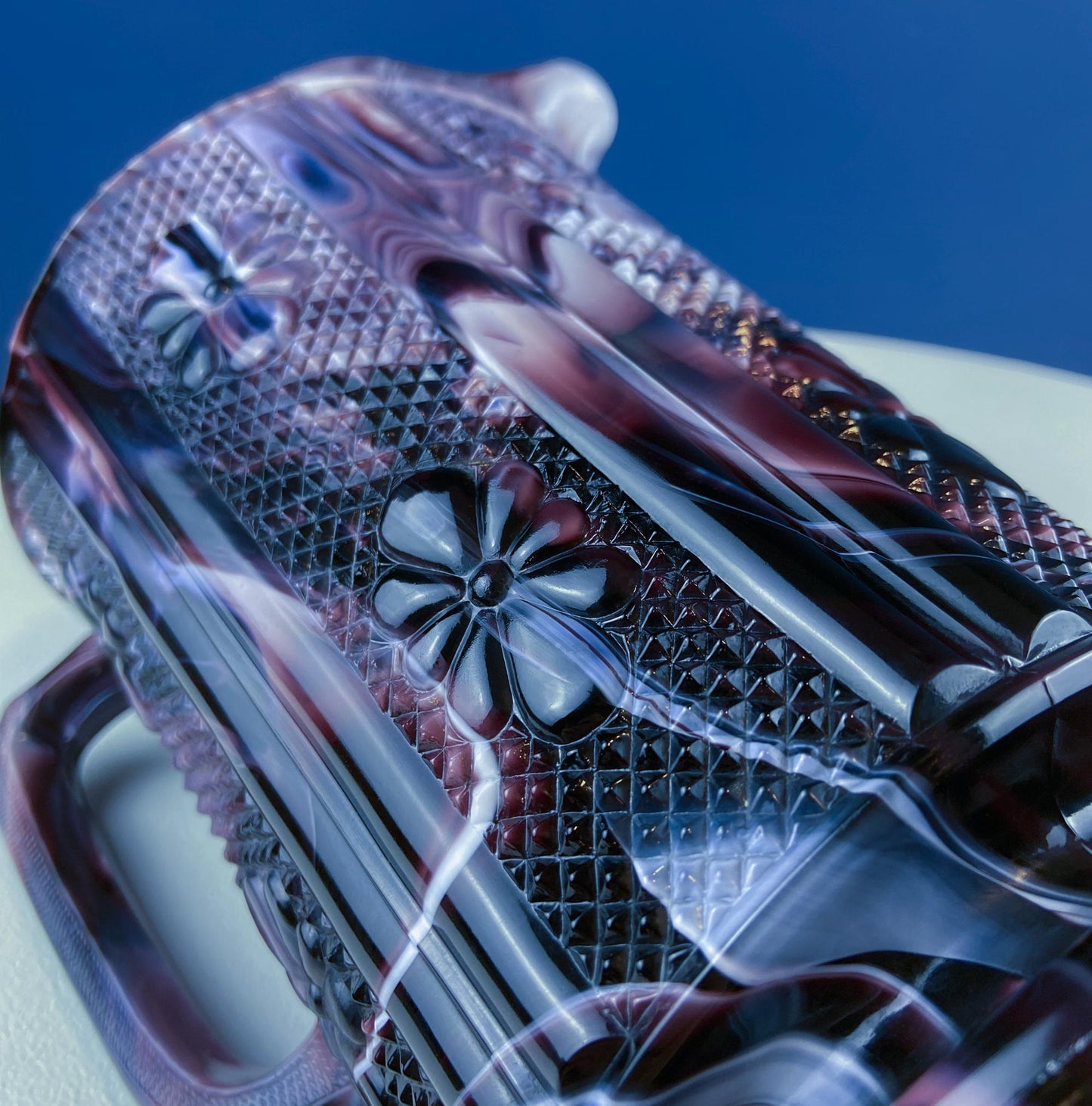 Purple Slag Glass Pitcher with Geometrical Motifs by Imperial Glass. Water Juice Jug. Dining Room Decor. Modern Farmhouse. Gift for Him/Her.