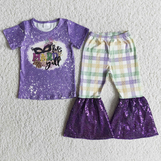 Let's Mardi y'all shirt sequin bell bottom pants girls mardi gras outfits
