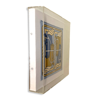Quadrige II Blue Acrylic Shadow Box Framed Vintage Silk Scarf 10"