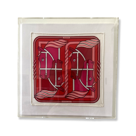 Quadrige II Red Acrylic Shadow Box Framed Vintage Silk Scarf 10"