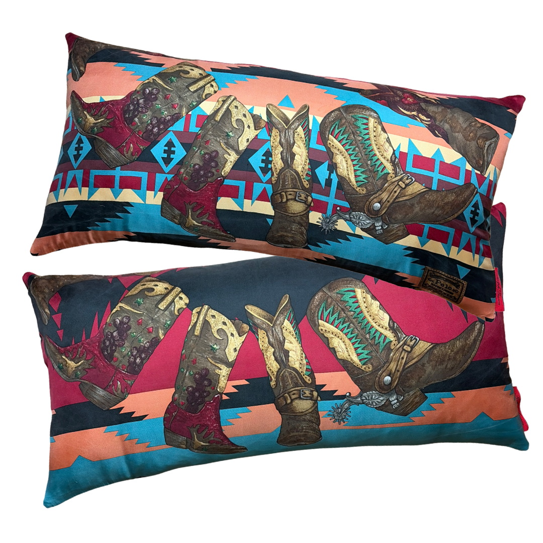 Cowboy Boots Vintage Silk Scarf Pillows 35"