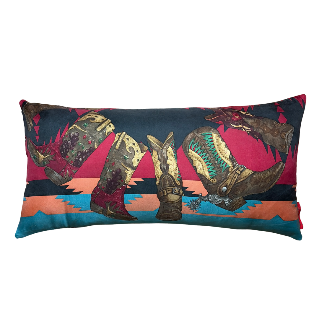 Cowboy Boots Vintage Silk Scarf Pillows 35"