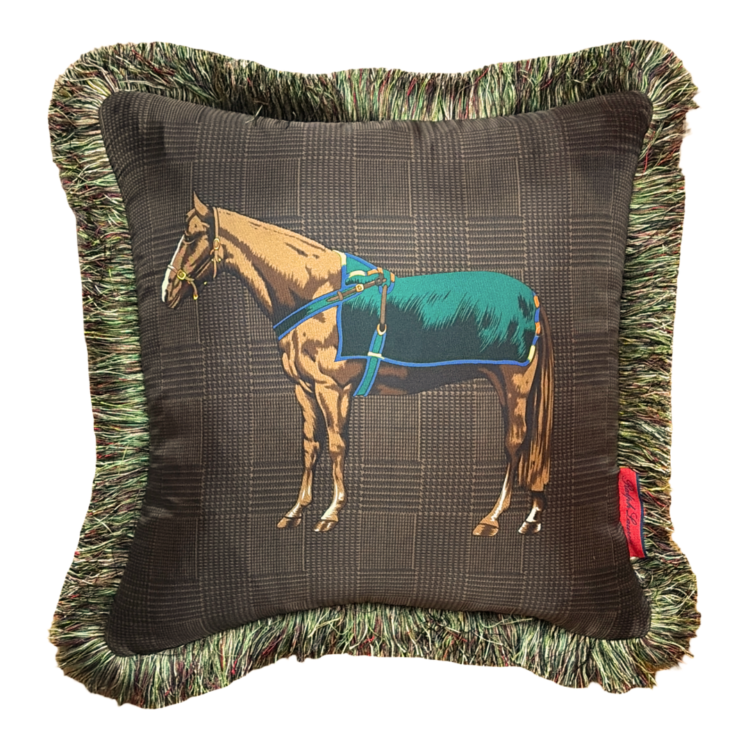 Prince of Wales Brown Vintage Silk Scarf Pillow 20"