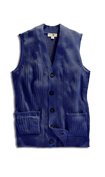 Men's Button Front Rib Knit Sweater Vest with Pockets — Relaxed Fit
