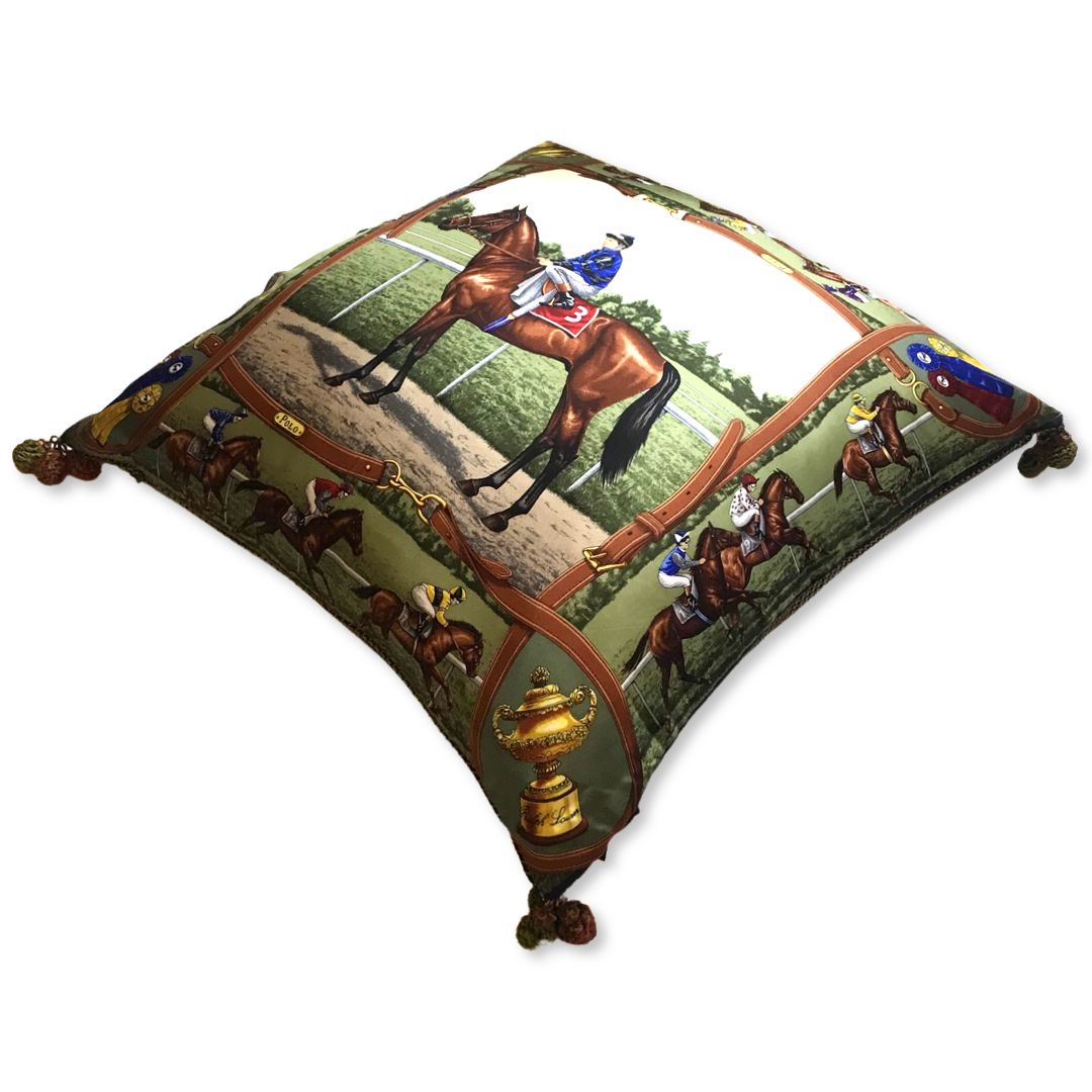 Race Day Vintage Silk Scarf Pillow 30"